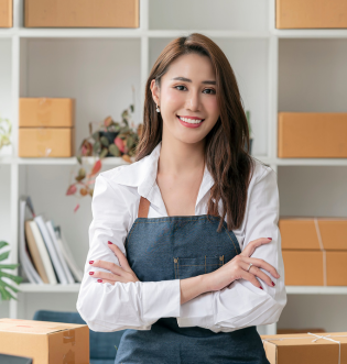 Woman with arms crossed in office