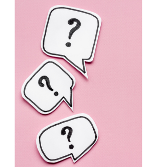 pink background with question mark bubbles