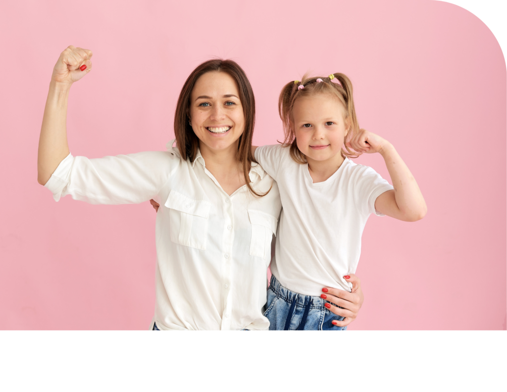 Mom and Daughter showing muscles