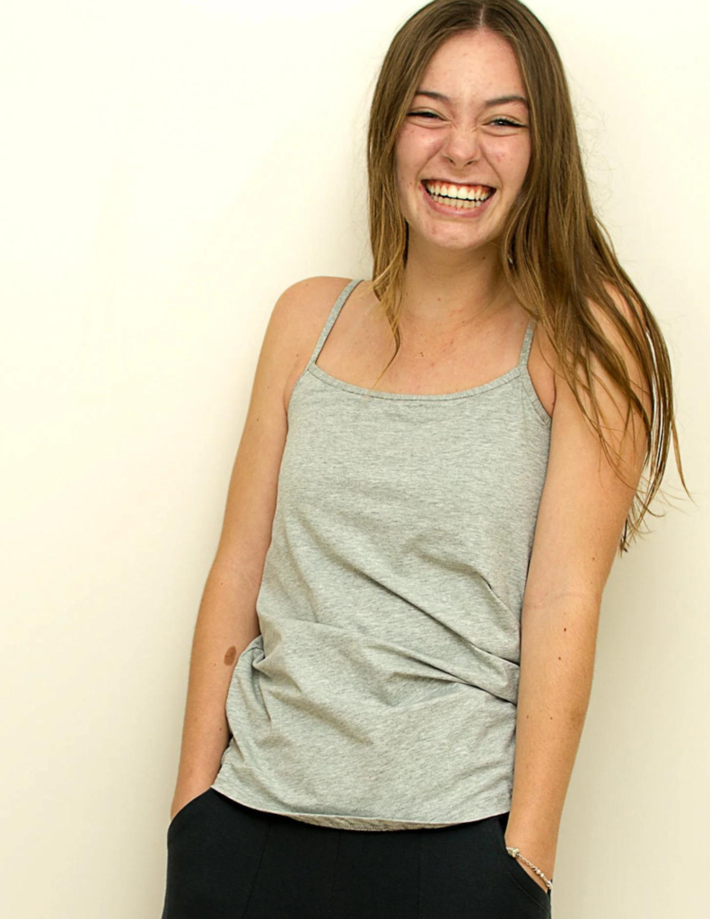 smiling girl with organic workout wear