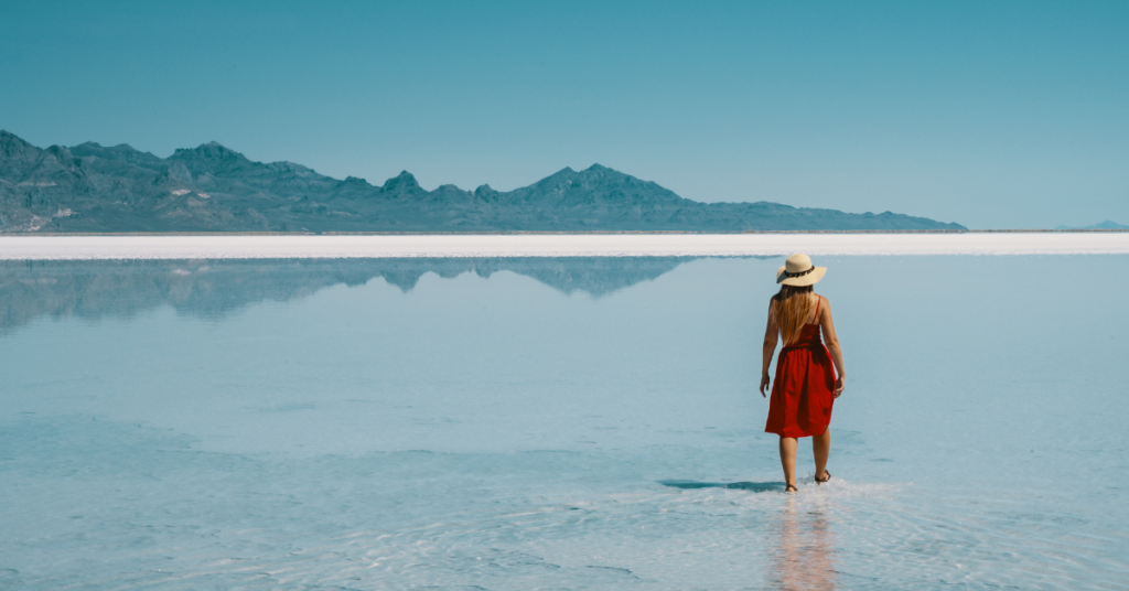 Woman strolling in the ocean water