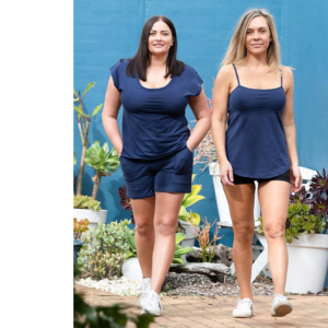 Women in blue cotton clothes walking