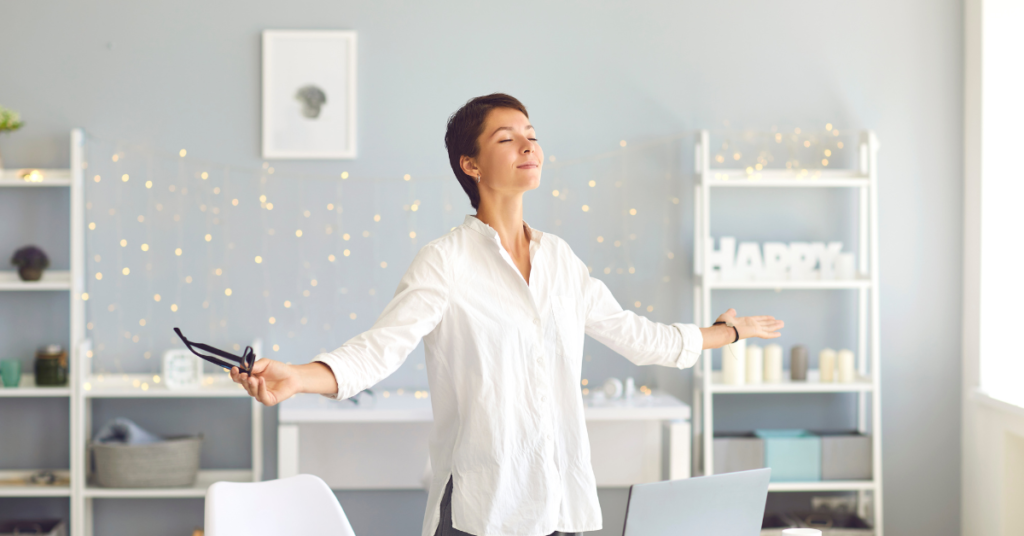 woman with eyes closed and meditating