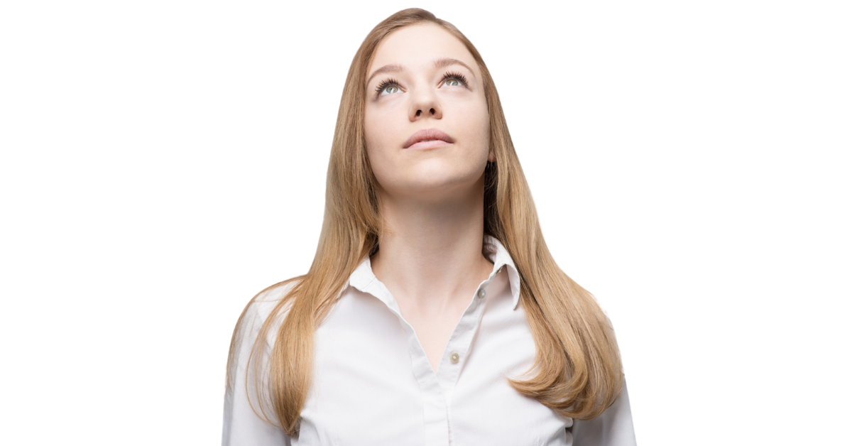 woman with white shirt looking up