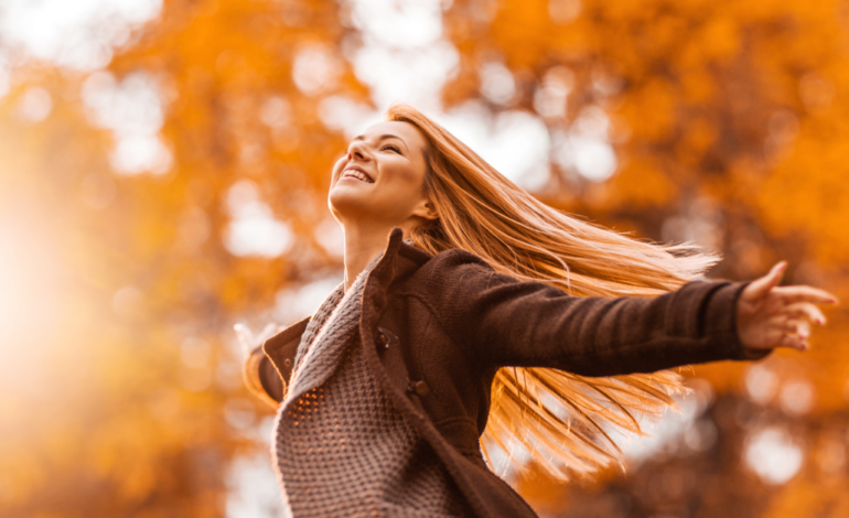 happy woman in autumn