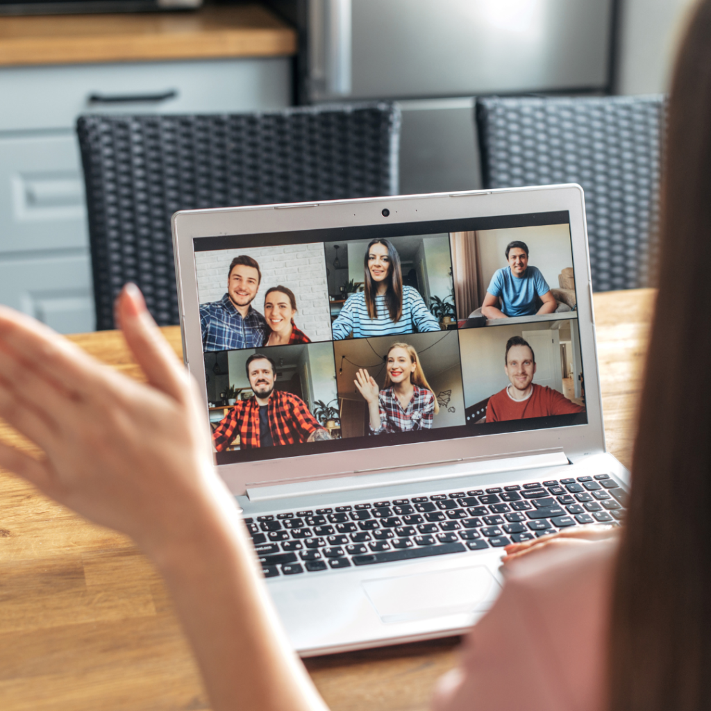 A young woman using laptop for video call, zoom