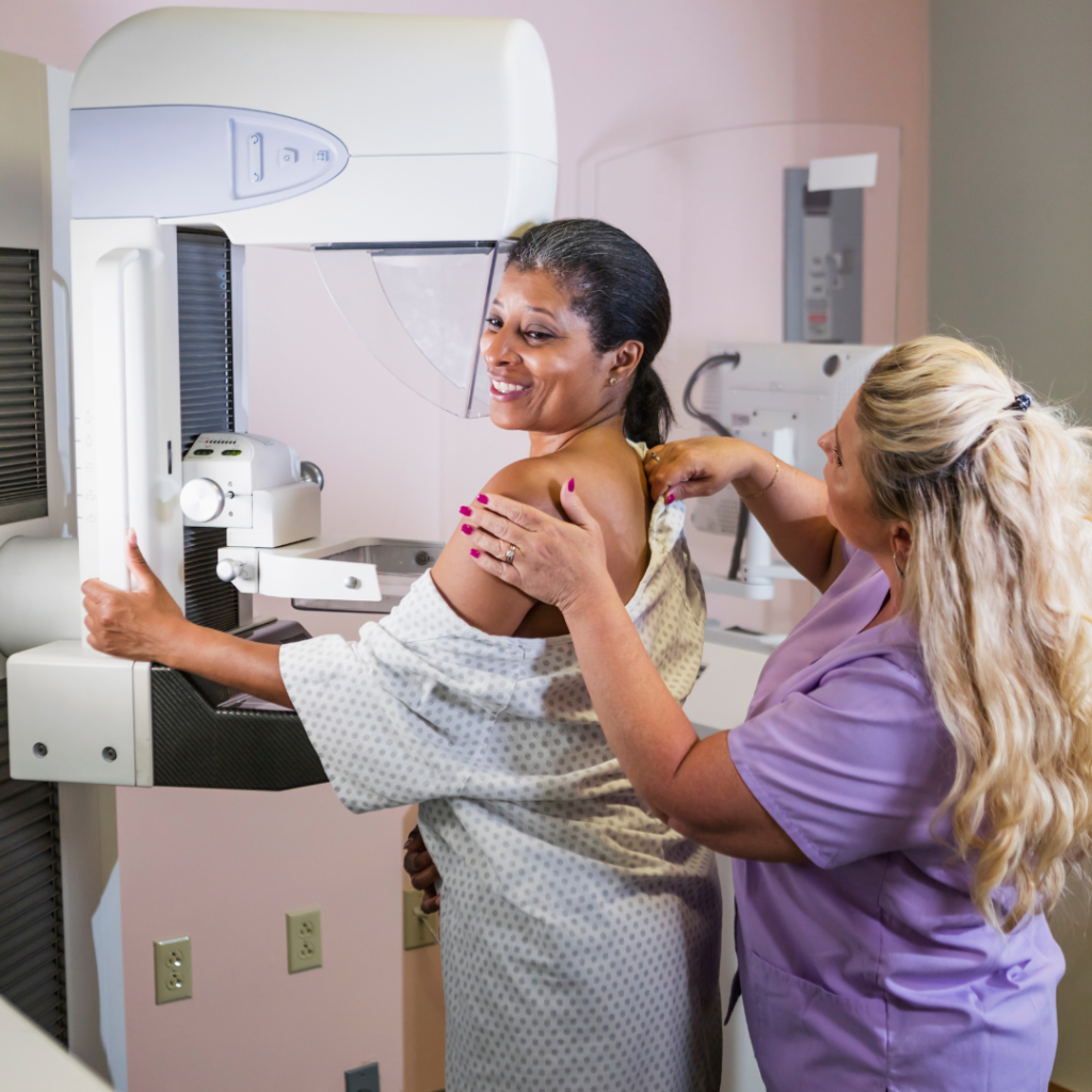 woman getting mammogram