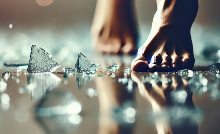 Glass Walker female walking on glass with bare feet