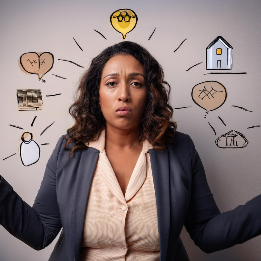 woman thinking about many things