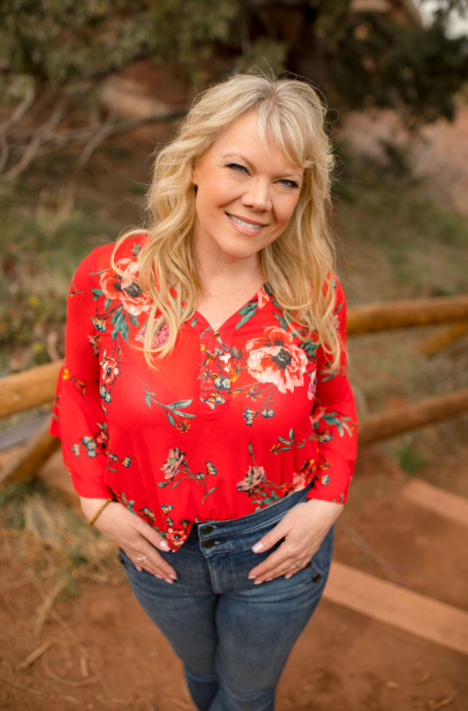 Kerrie Lee in Red Shirt and Jeans