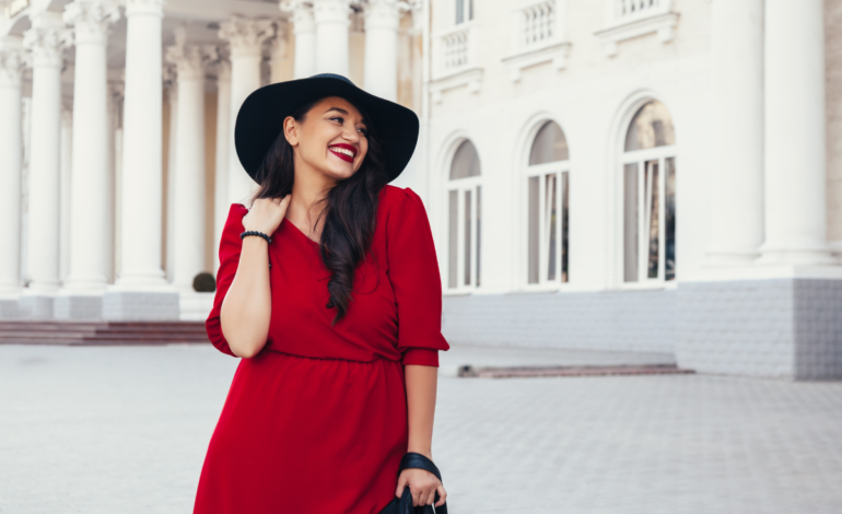 Woman in Red Dress and black hat