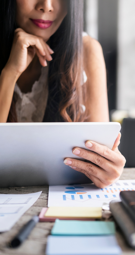 Woman reading on tablet